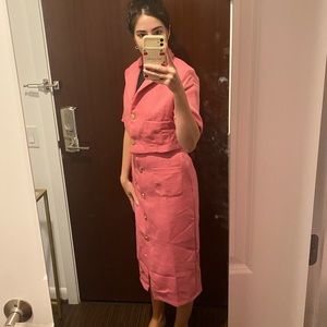 Pink tweed suit set tweed pencil skirt blazer